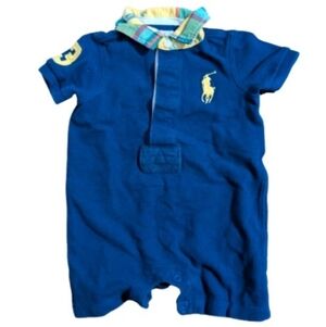 Ralph Lauren Baby Boy Polo Romper With Plaid Collar - 3M